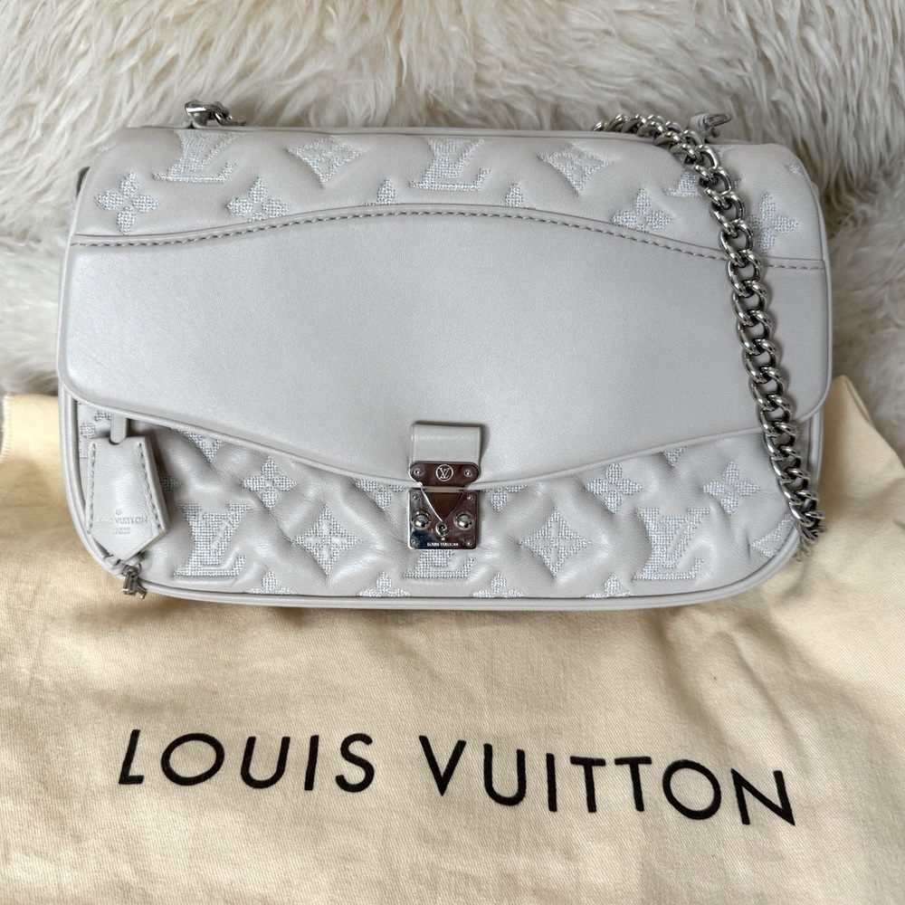 Authentic Louis Vuitton Ivory Lambskin Monogram Mama Broderie Pochette Bag